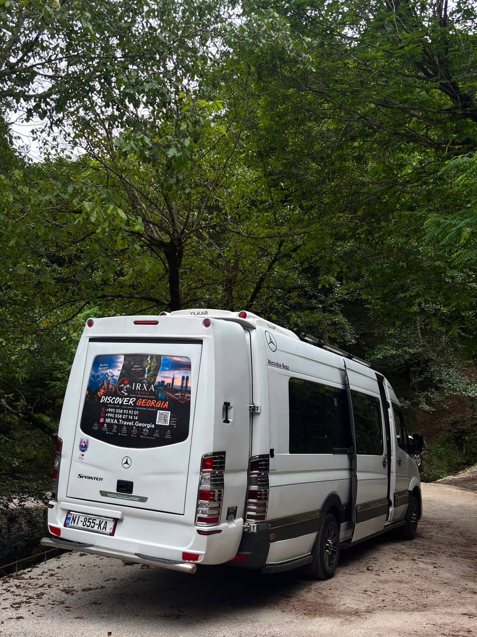 Branded IRXA Travel minibus on a private tour in Georgia